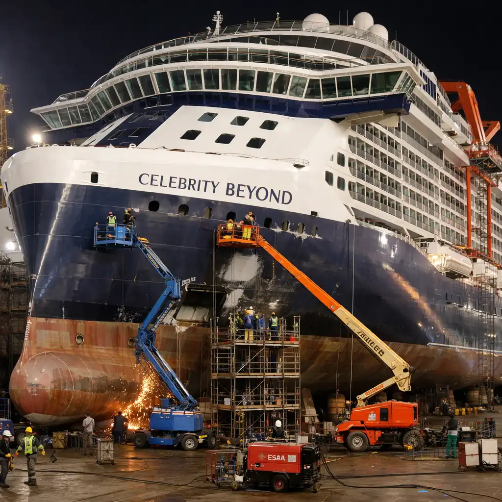 Celebrity Beyond in dry dock during refurbishment