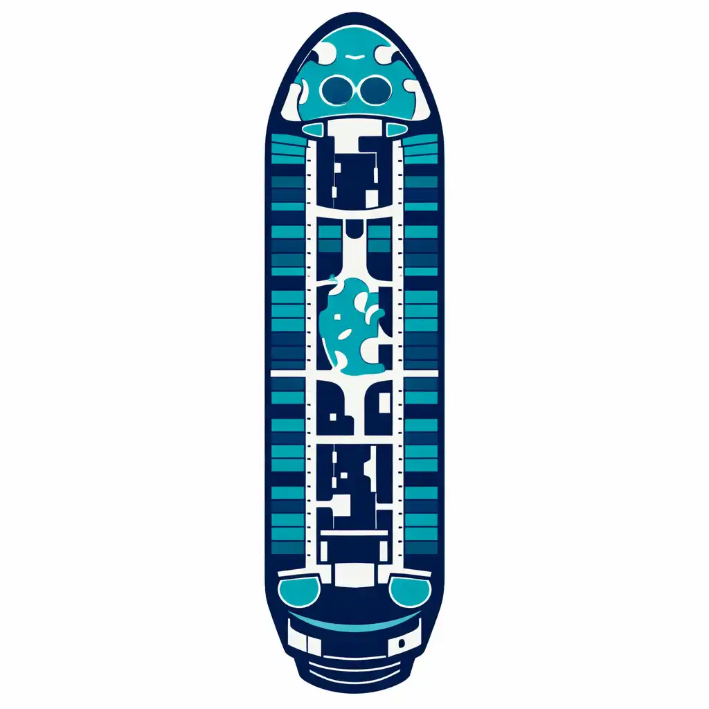 Stylised cruise ship deck plan showing cabin locations and public areas